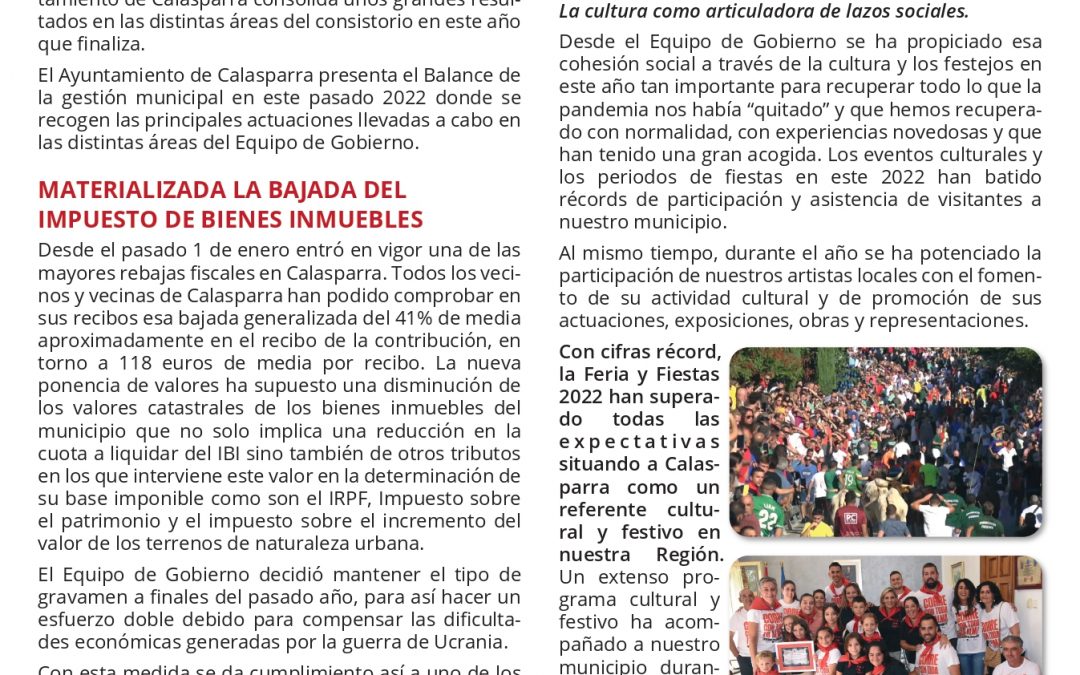 El Equipo de Gobierno Socialista en el Ayuntamiento de Calasparra presenta un balance muy positivo de la gestión municipal en el año 2022